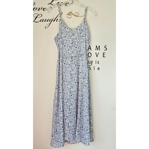 Sienna Sky Dress Womens S Button Front Floral Print Summer White Blue Strappy - Picture 6 of 16
